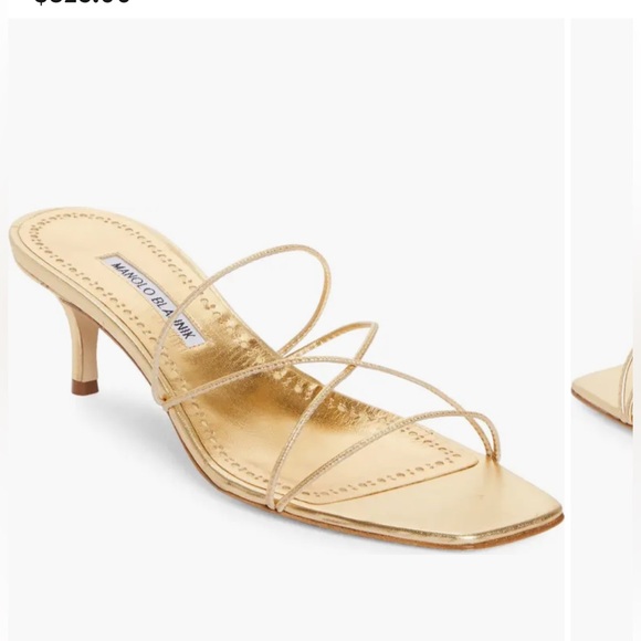 Manolo Blahnik Shoes - Manolo Blahnik Metallic Gold Strappy Kitten Heel Sandals